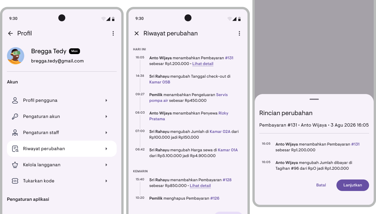 Riwayat aktivitas 6 bulan ke belakang