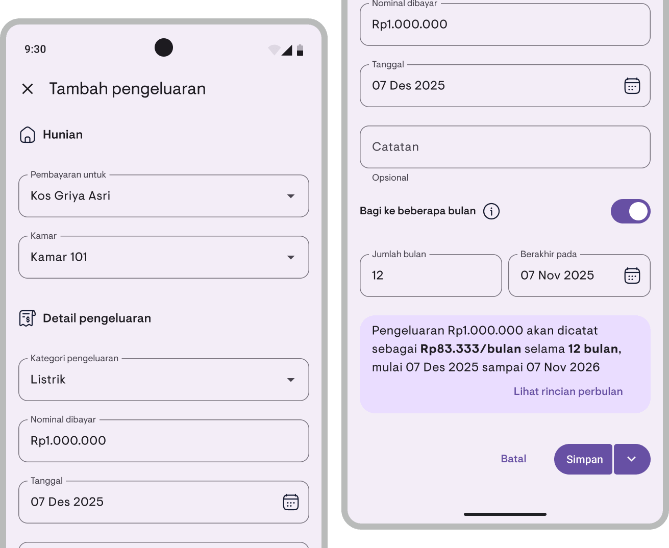 Bagi pengeluaran ke beberapa bulan
