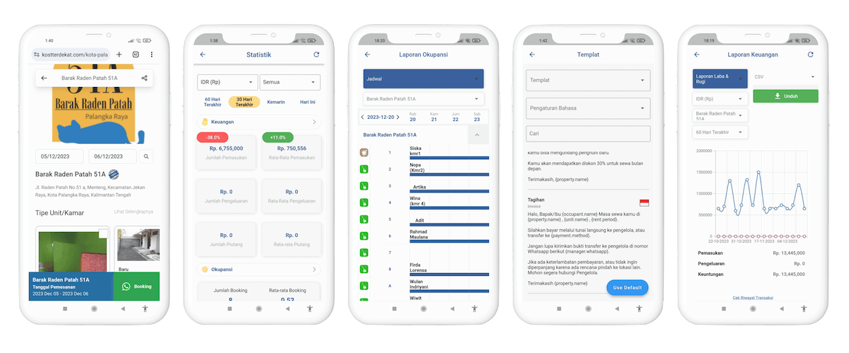 Tampilan aplikasi KelolaPro dengan fitur tagihan WhatsApp otomatis