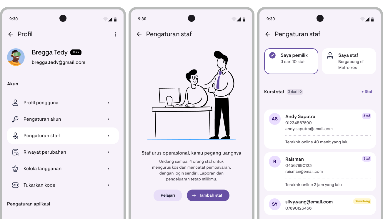 Halaman staf dengan hitungan kursi aktif