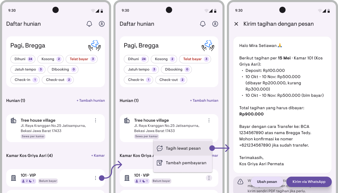 Tagih lewat pesan langsung dari obligation card