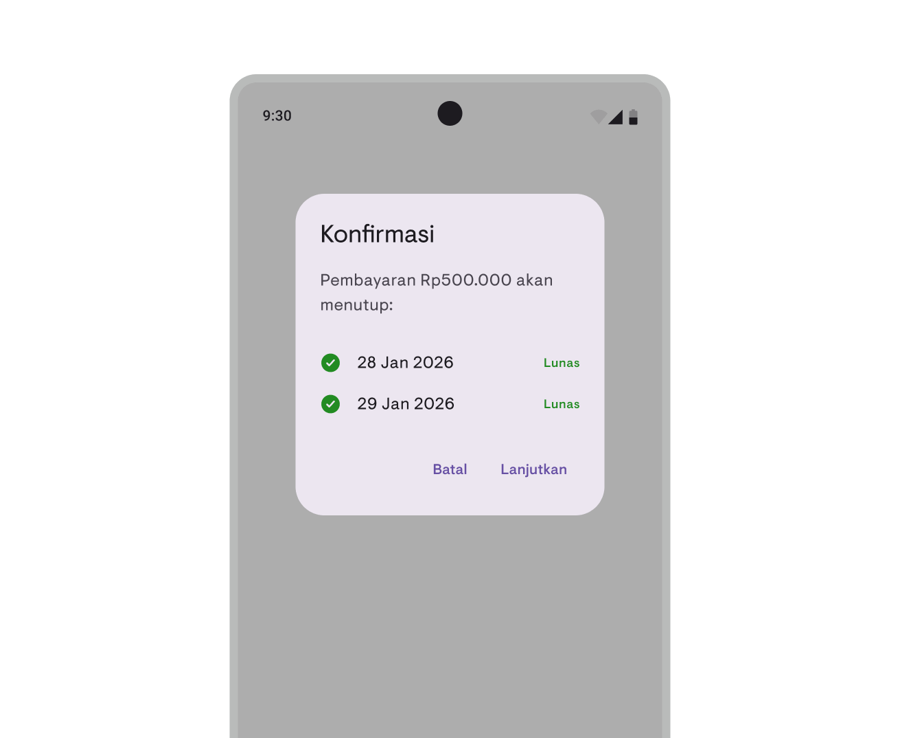 Payment period confirmation dialog