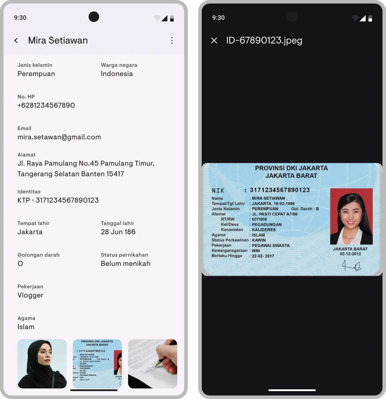 Tenant profile with ID data and photo stored digitally