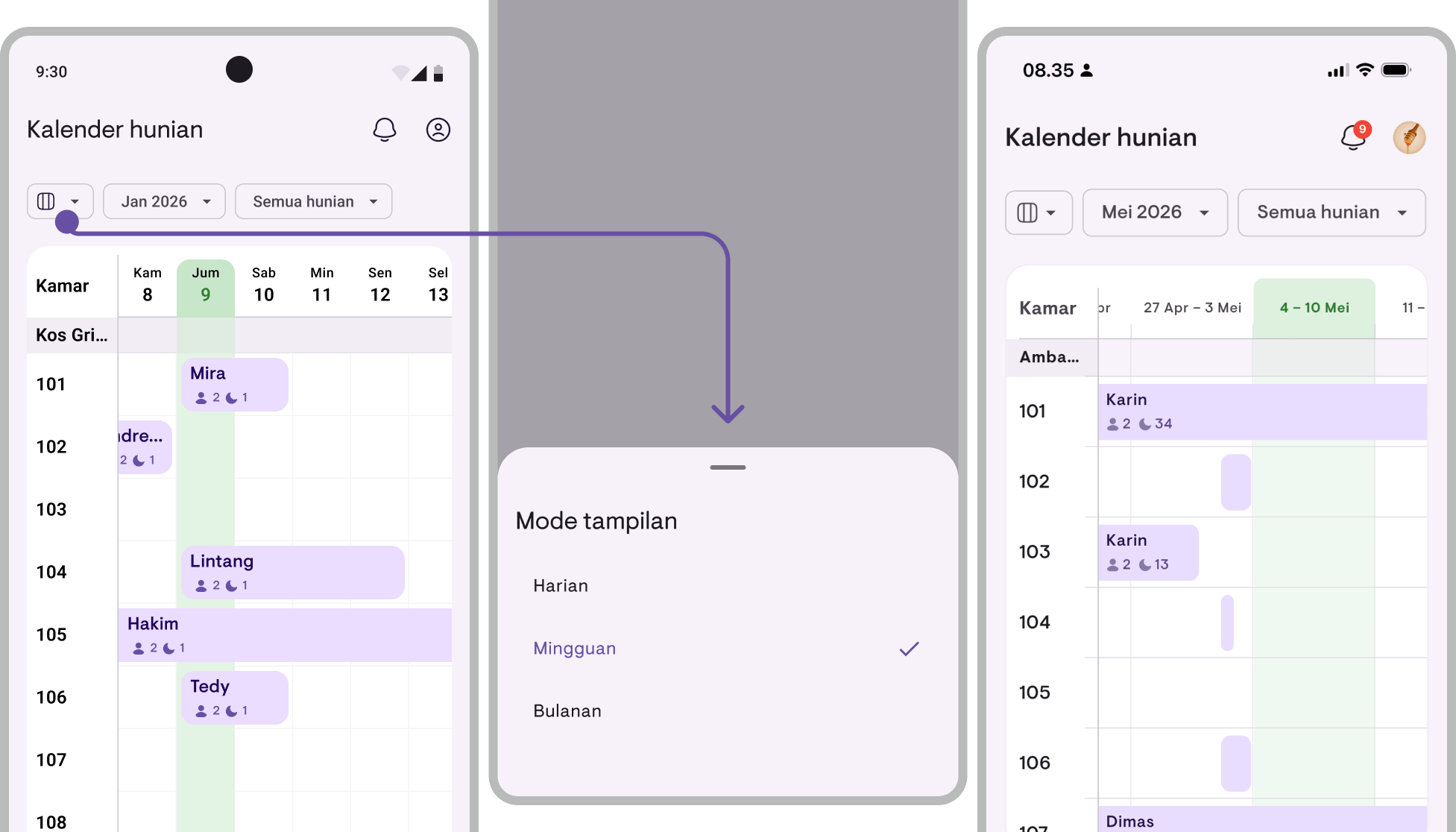 Weekly mode on phone, Monthly mode on iPad